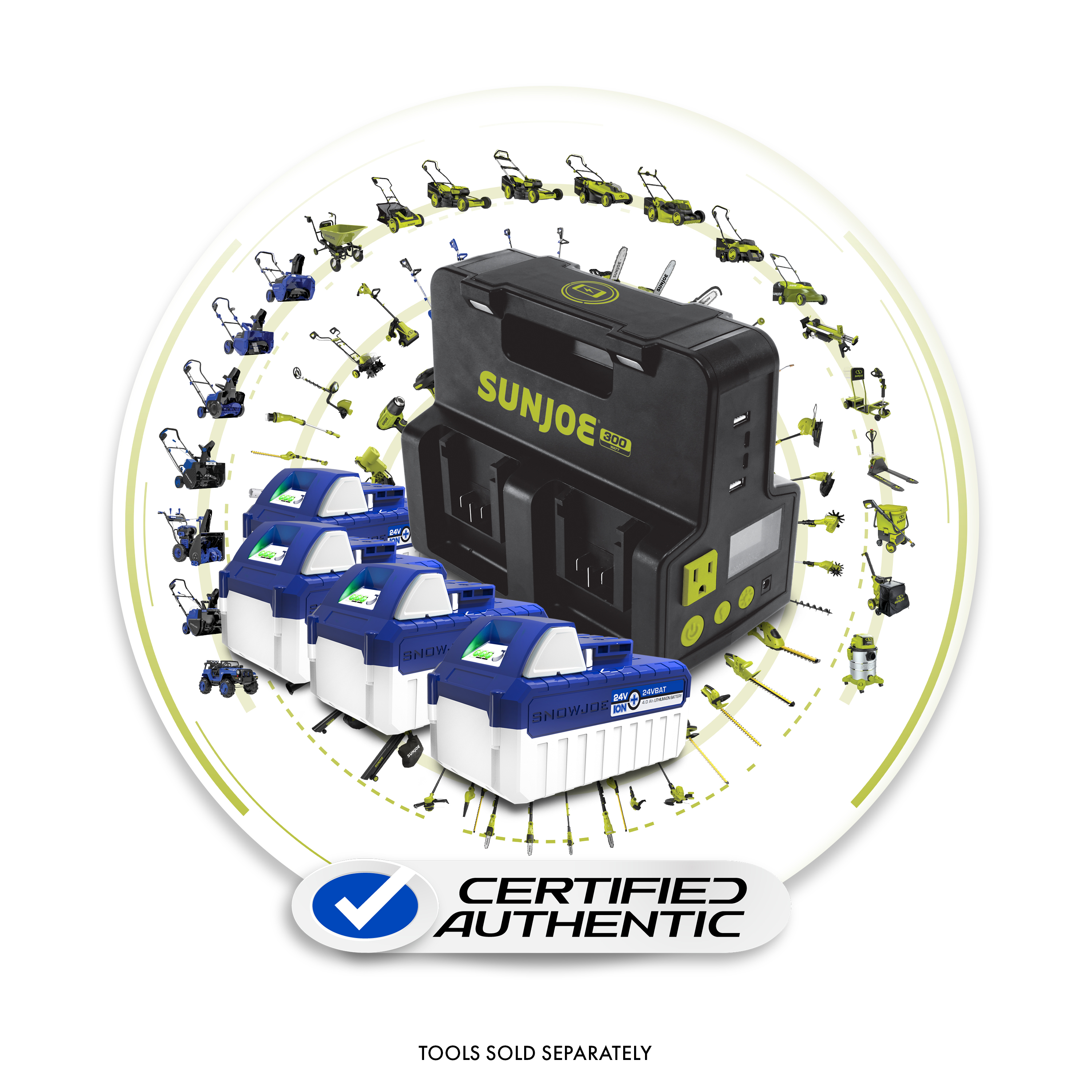 Certified authentic hot swap generator and 4.0 ah 24V batteries with compatible tools