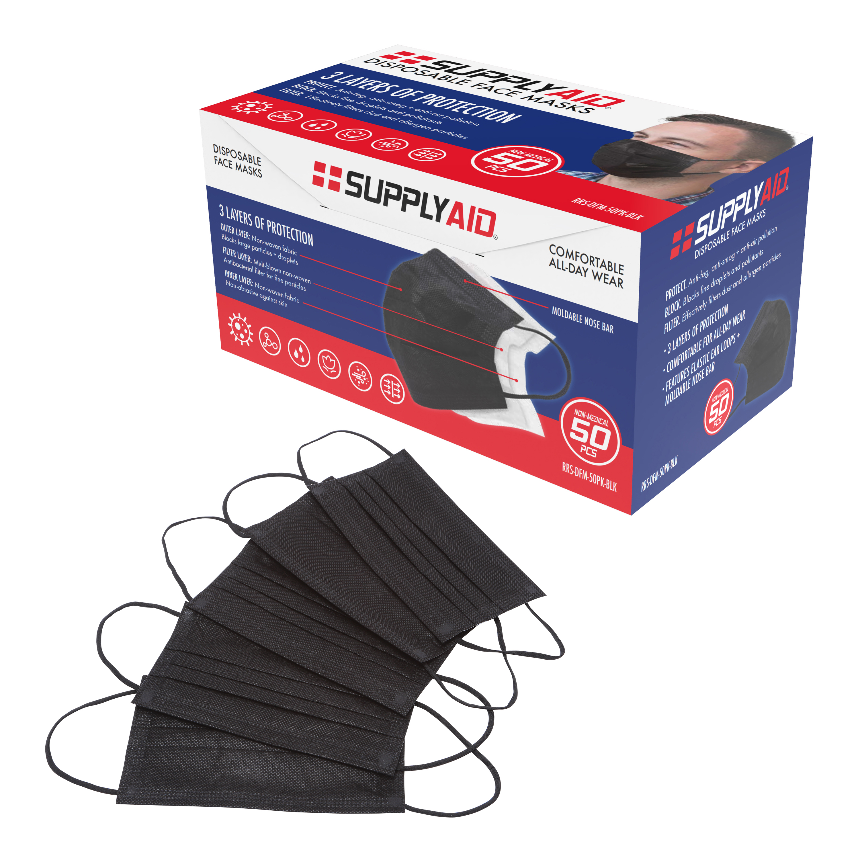 supplyaid 3 layer disposable face masks