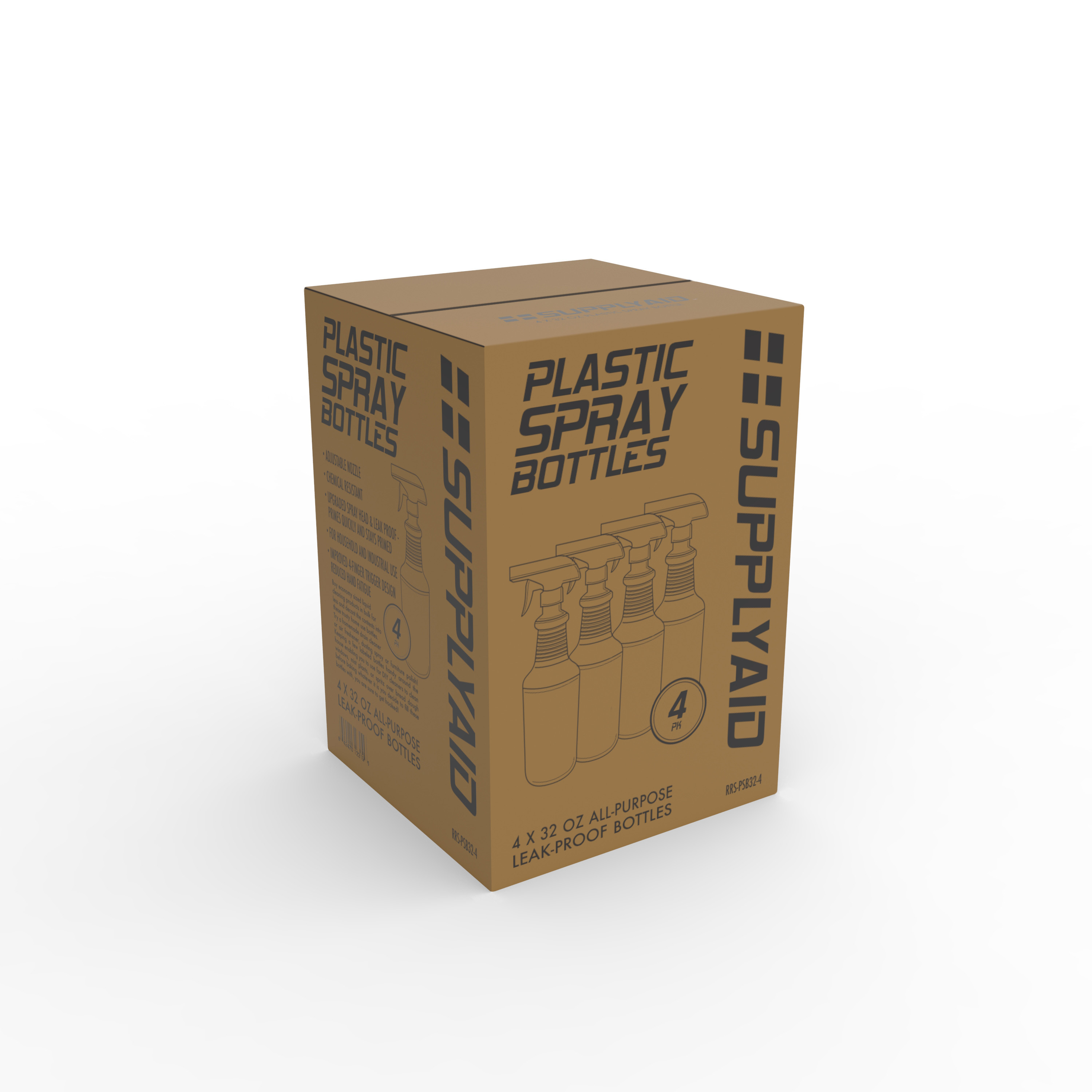 Supplyaid 32 oz. HD Leak-Proof Plastic Spray Bottles (4-Pack)