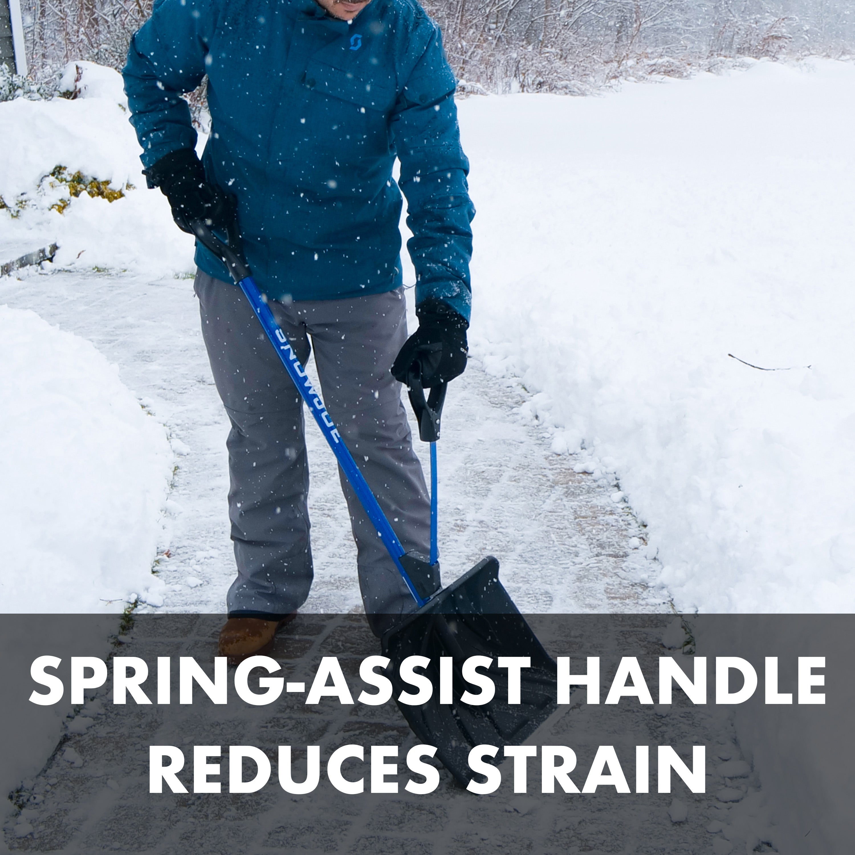 Spring-assist handle reduces strain.
