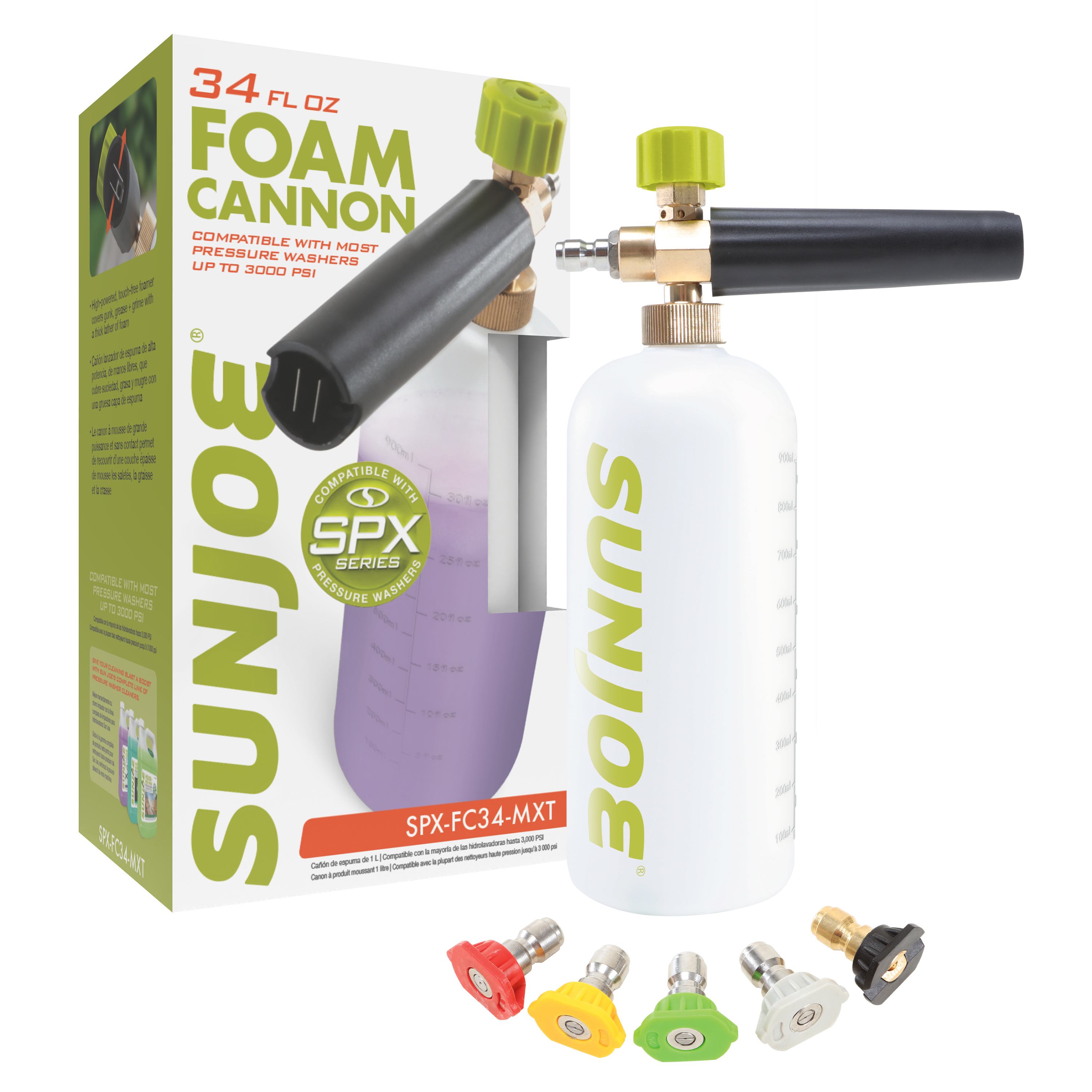 Tool Daily Foam Cannon with 1/4 inch Quick Connector, 1 Liter, 5 Pressure Washer Nozzle Tips